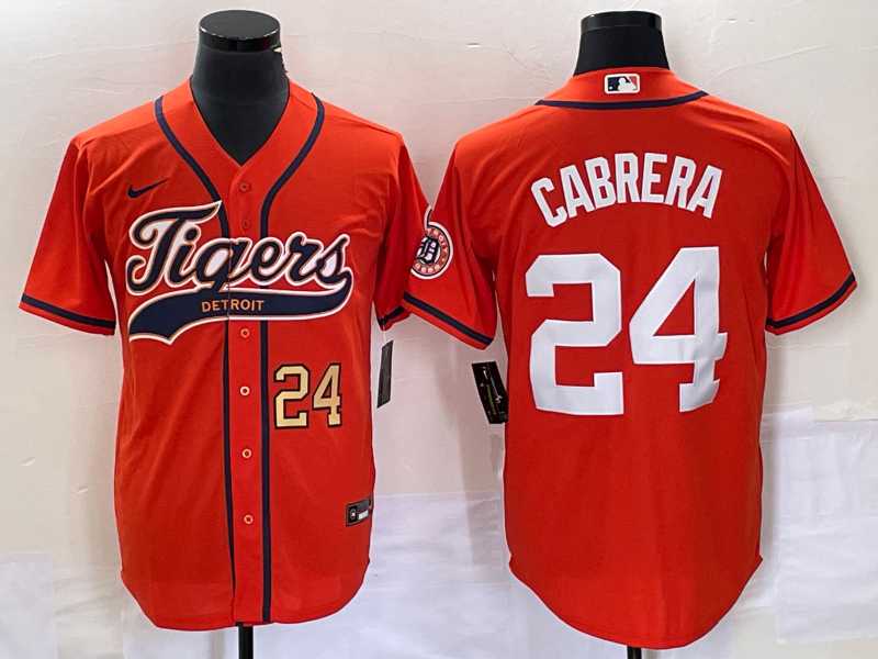 Mens Detroit Tigers #24 Miguel Cabrera Number Orange Cool Base Stitched Baseball Jersey->detroit tigers->MLB Jersey